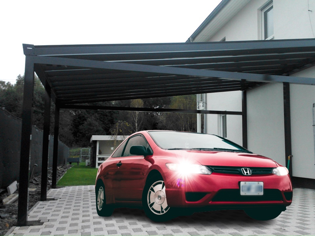 Moderní přístřešek pro auto jako designový prvek domu